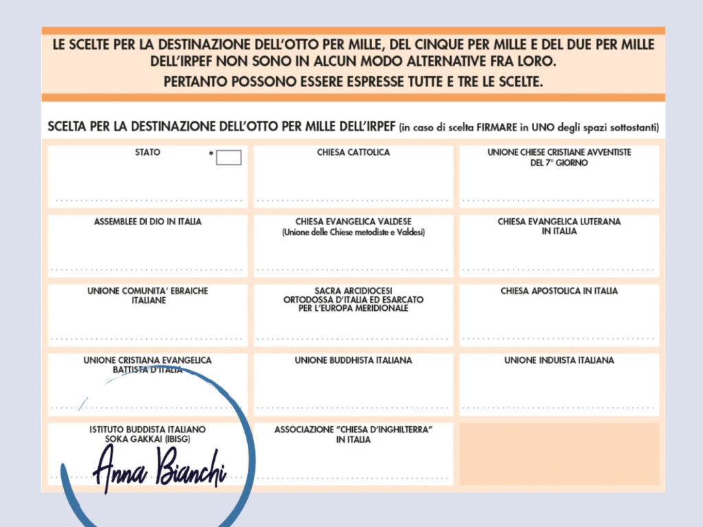 come destinare l'8x1000 all'Istituto Buddista Italiano Soka Gakkai
